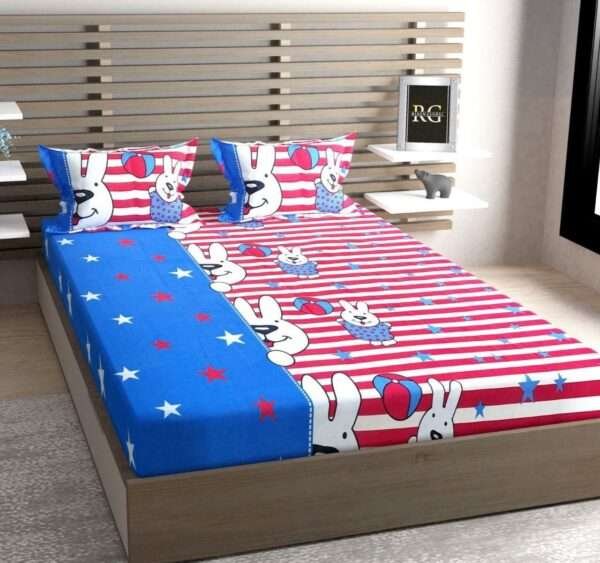 Glace Cotton Elastic Fitted Queen Size Bedsheet ( with Pillow Cover Free )