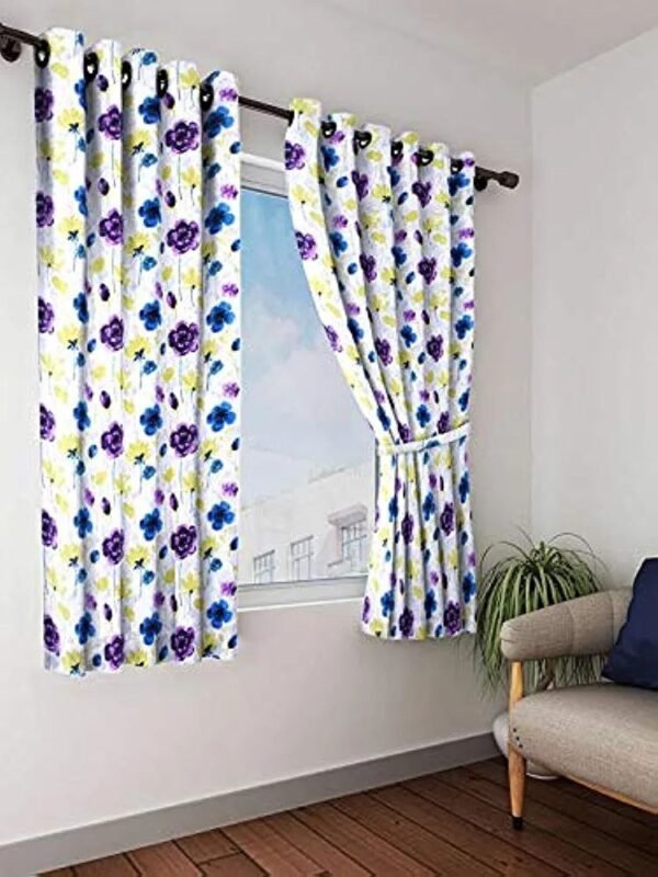 Multicoloured Printed Polyester Eyelet Fitting Windows Curtain - 5 Feet (Pack of 2)