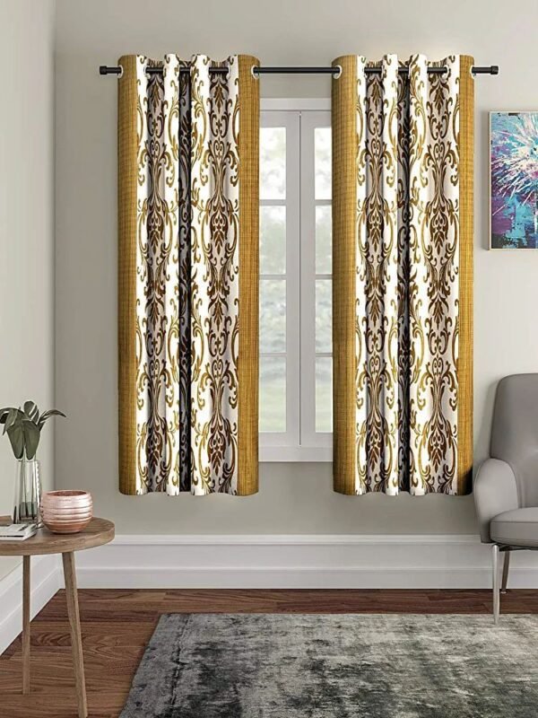 Pack of 2 Beautiful Brown Polyester Eyelet Fitting Windows Curtain (5 Feet)