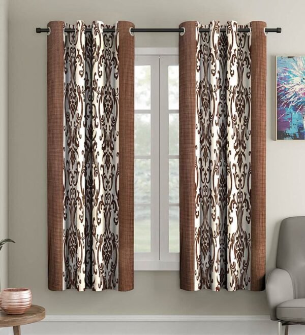 Pack of 2 Beautiful Brown Polyester Eyelet Fitting Windows Curtain (5 Feet)