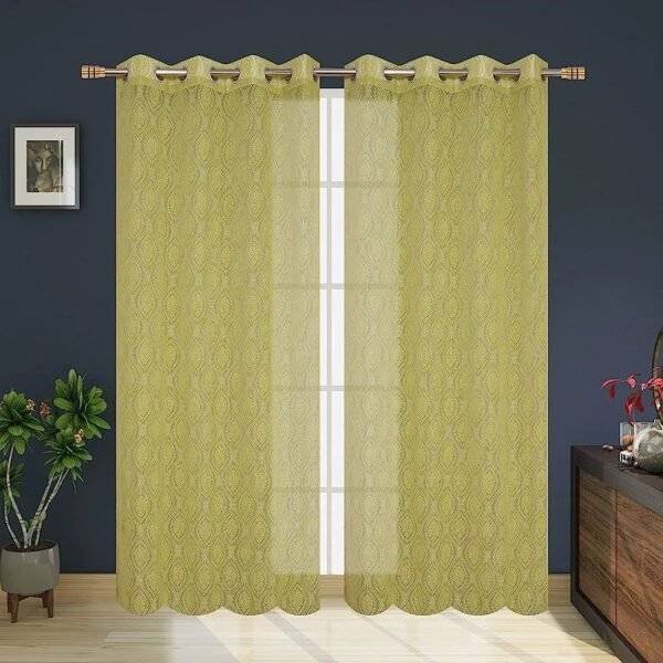 Stylish Sheer Curtains Tisssue Eyelet Net Panel Transparent Window Curtains 5 feet Long Set of 2