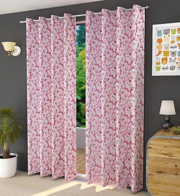 Leaf Print Design Soft Digital Print Window Curtains 5 Feet Window Door Curtains For Office Living Room Area Decoration ( Set Of 2 )